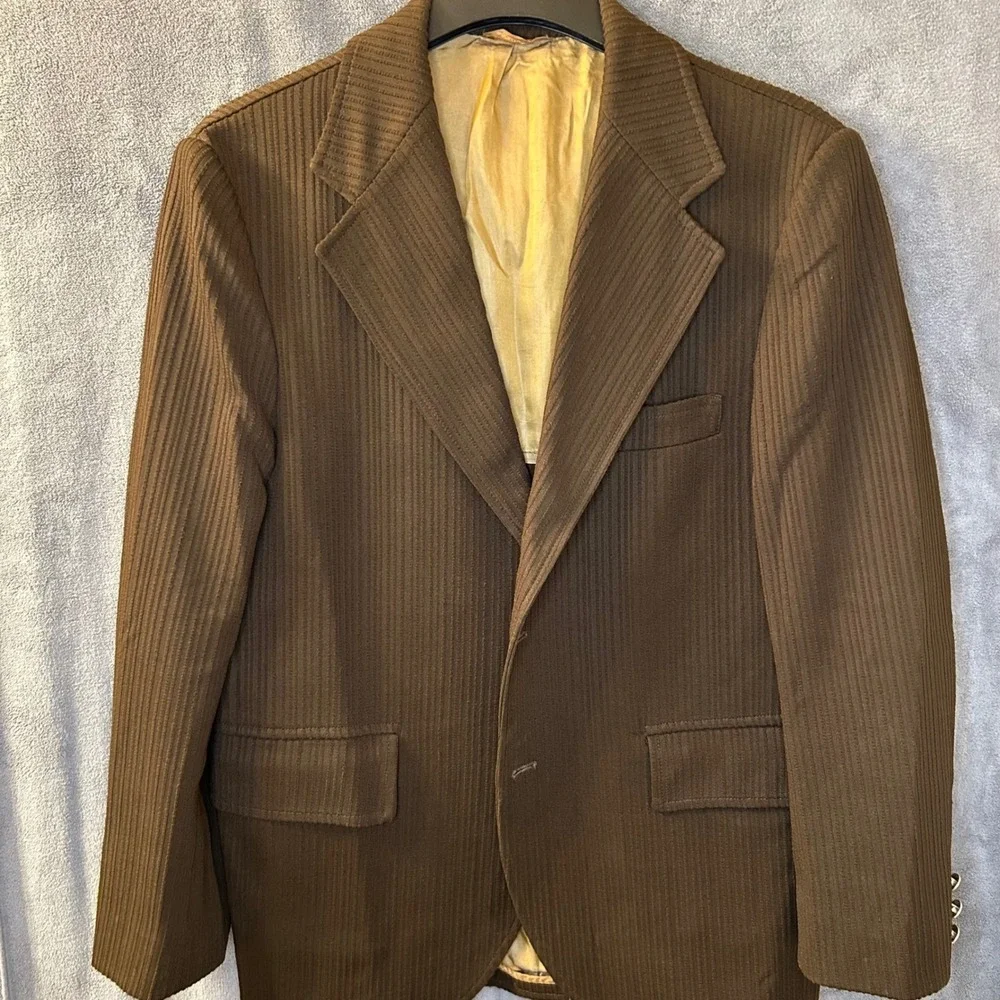 Vintage 70s Derby San Francisco Mens 42 Brown Ribbed Blazer Jacket Two Button